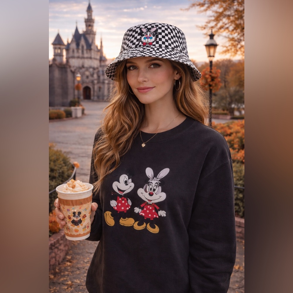 NWT Disney Alice in Wonderland White Rabbit Checkerboard Bucket Hat Adult OS
